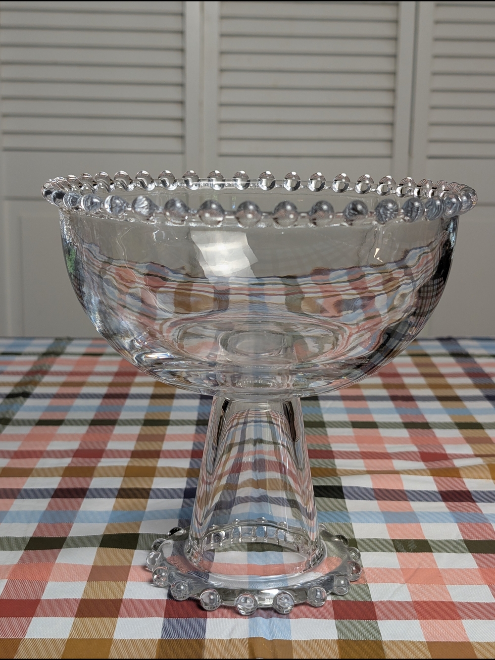Clear Beaded Glass Compote Bowl